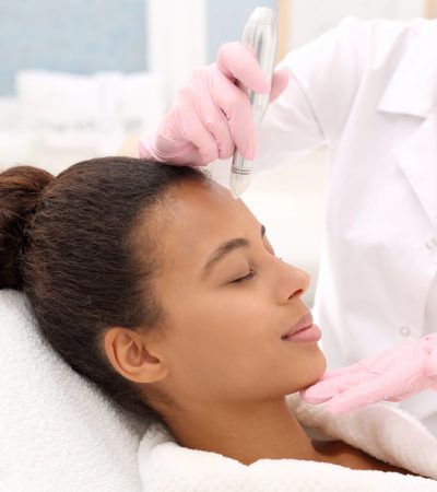 The treatment is performed using SkinPen, the only FDA approved microneedling device on the market.The device uses 14 smooth Japanese needles in a cartridge tip. The needles offer super precision sharpness to prevent tearing of the skin.All the needles are the same length, and the needle depth can be adjusted in the cartridge head from 0.25 mm up to 2.5 mm.